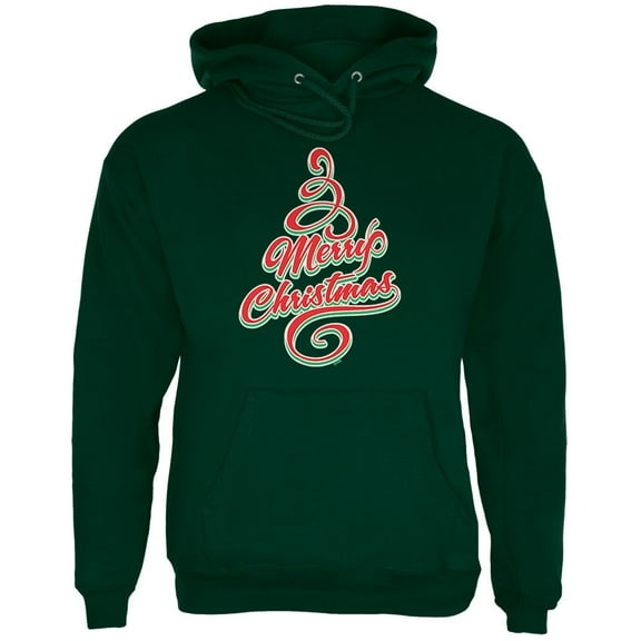 Merry Christmas Tree Mens Hoodie Forest Green MD