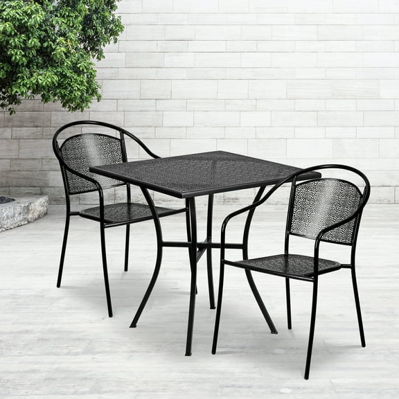 Emma Oliver Commercial Grade 28" Square Black Patio Table Set-2 Round Back Chairs