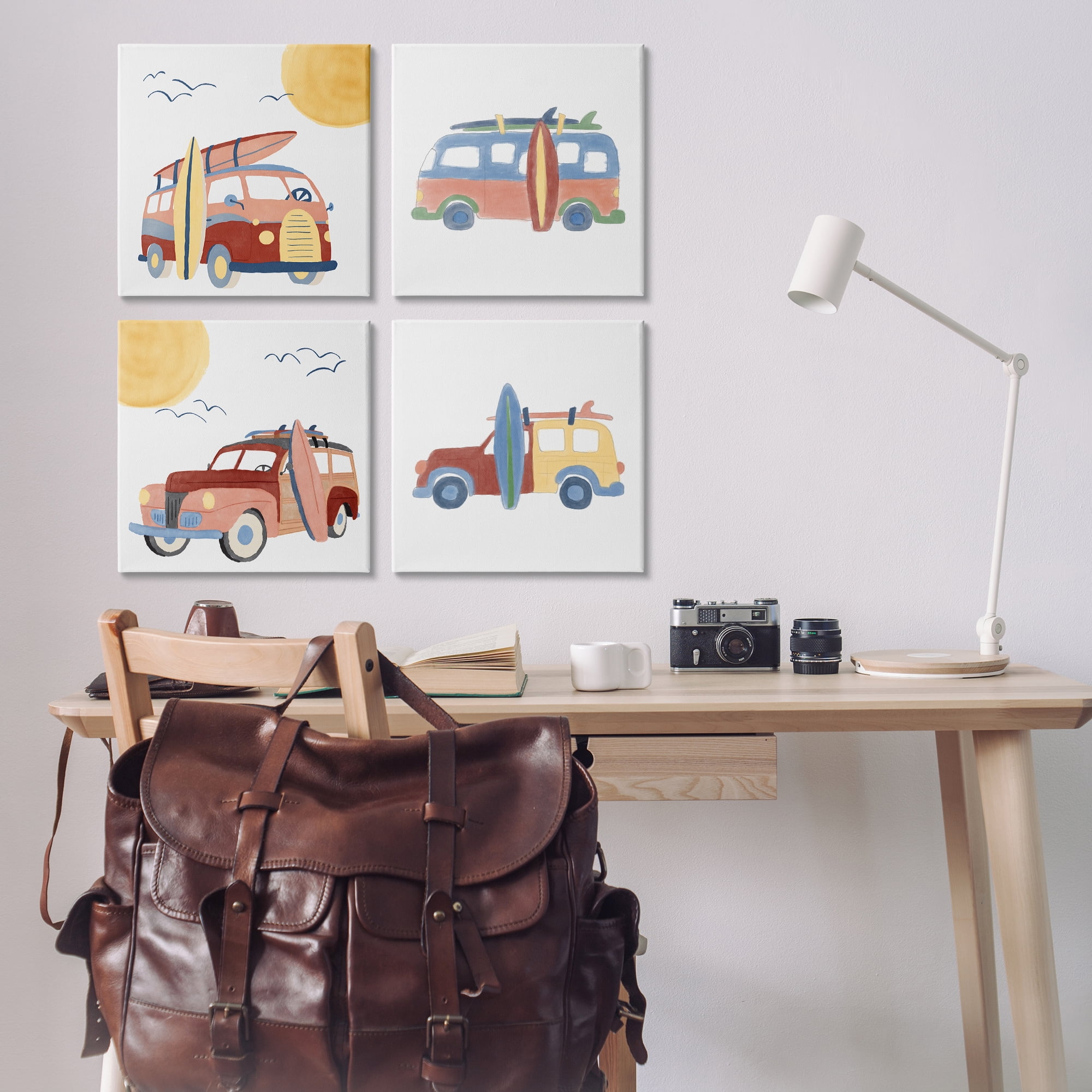 Stupell Industries Beach Surf Vehicles Transportation Painting Wrapped Canvas Art Print Wall Art, 17 x 17, Set of 4