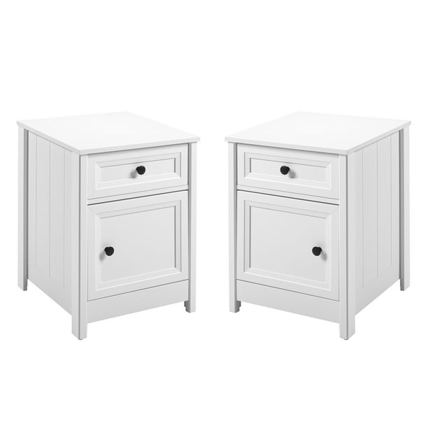 Set of 2 Classic Grooved 1 Door and Drawer White Nightstands by Manor