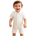 thumbnail image 2 of Krdevn Baby Boys Textured Terry Romper Lapel Collar Short Sleeve Button Up Summer Outfit,6-12 Months, 2 of 4