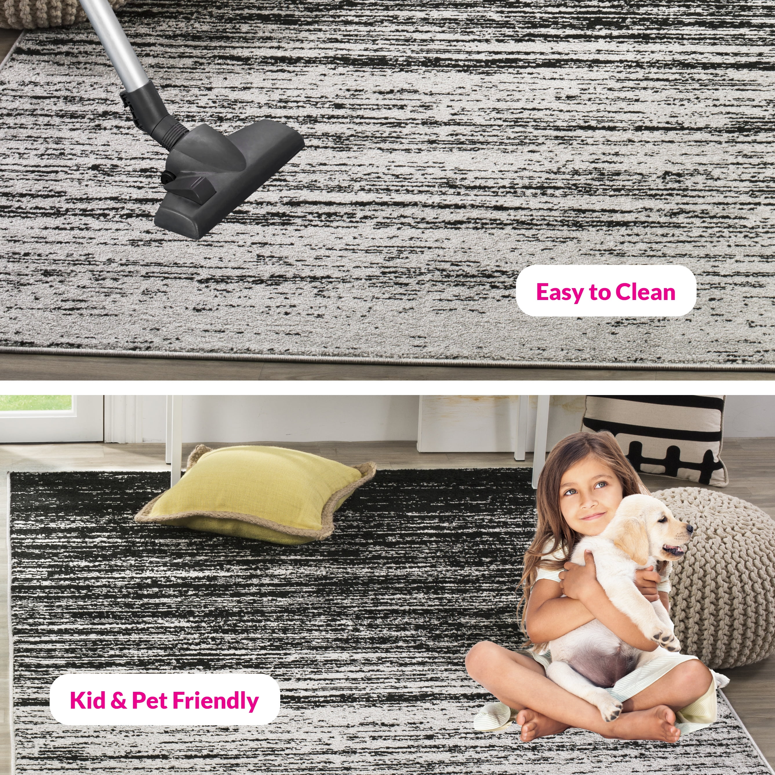 SAFAVIEH Adirondack Esmond Striped Area Rug, Silver/Black, 8' x 10' - Large - Modern Design, Silver & Black, Ideal for Living Room, Bedroom, Dining Space