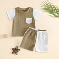 thumbnail image 2 of mgoYE Baby Boy Clothes 0-3 Months Toddler Baby Boy Summer Clothes Short Sleeve T Shirt and Shorts Set Color Block 2 Piece Outfit(Khaki,18-24 Months), 2 of 4
