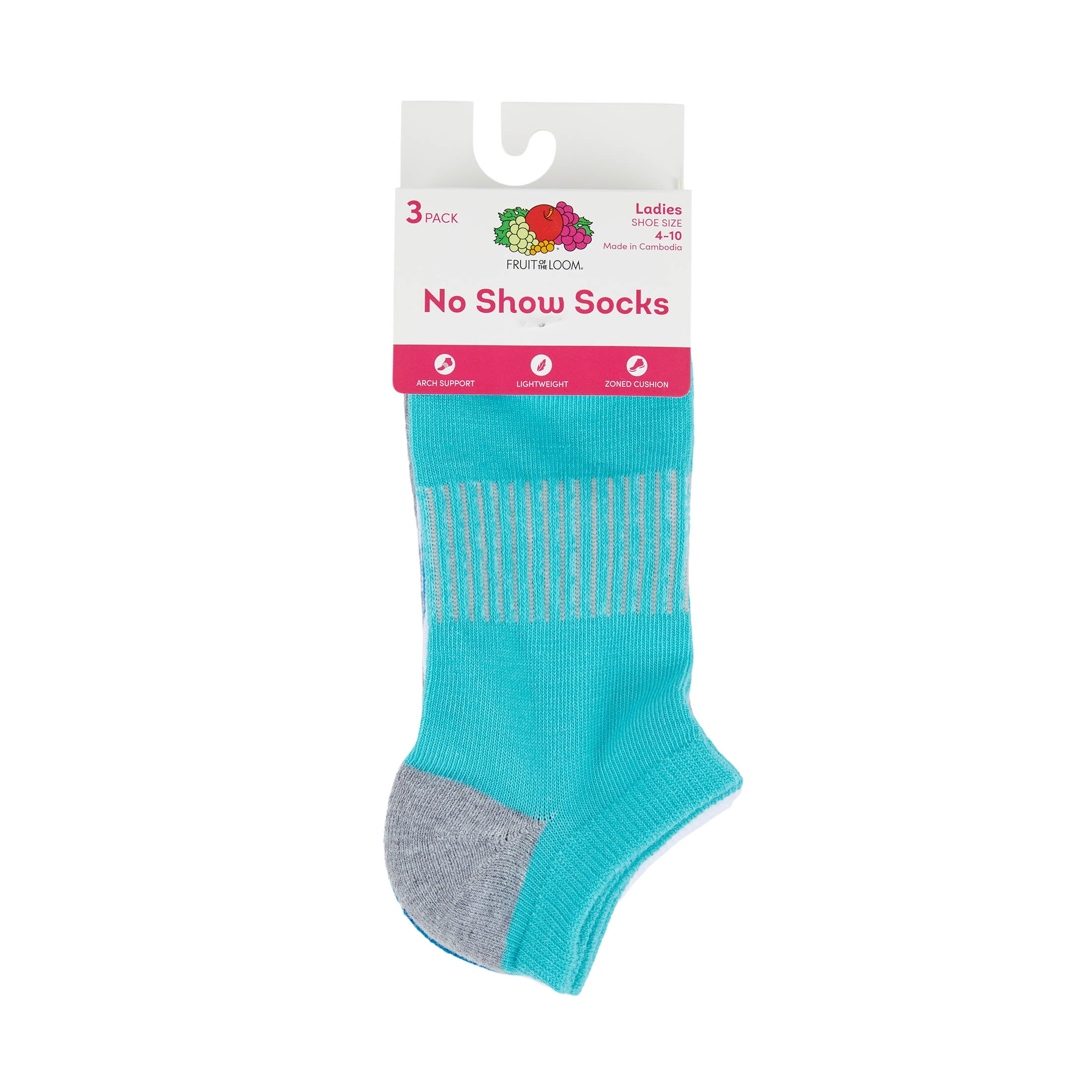 Fruit of the Loom Womens Value No-Show Socks, 3 Pack,Sock Sizes 4-10