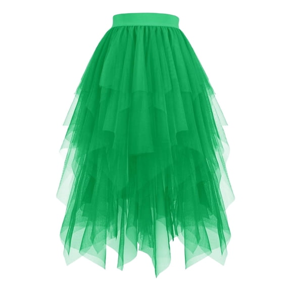 Mifsaly Layered Tulle Skirts for Women A Line High Waist Tiered Flowy Midi Skirt High Low Hem Mesh Wedding Guest Party Outfits L