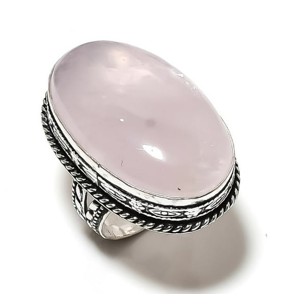 Natural Rose Quartz Gemstone Handmade 925 Sterling Silver Ring Size 9