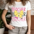 thumbnail image 3 of Women's Teacher Pencil Bow Graphic T-Shirt, Short Sleeve, Casual School Shirt , Natural, S, 3 of 6