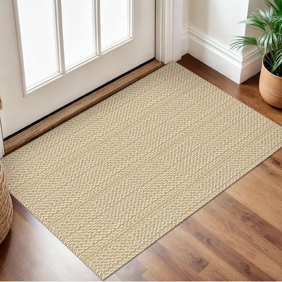 Small Area Rug 2x3 Washable Woven Rugs for Entryway Non Slip Rubber Backed Front Door Rugs Indoor Doormat Throw Rug Floor Carpet for Entrance Kitchen, Warm Beige/Orange/Apricot