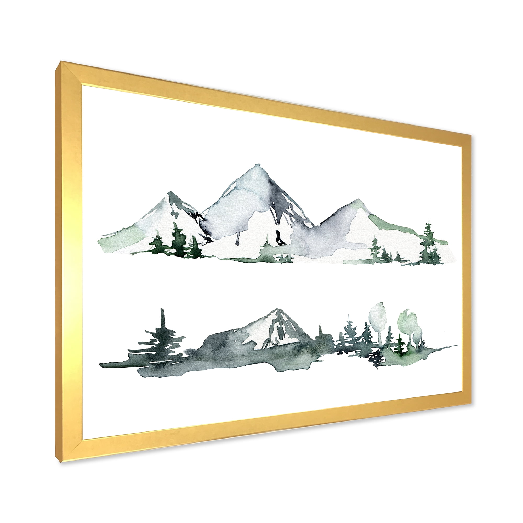 Designart 'Trees With Winter Dark Blue Mountain Landscape II' Modern Framed Art Print