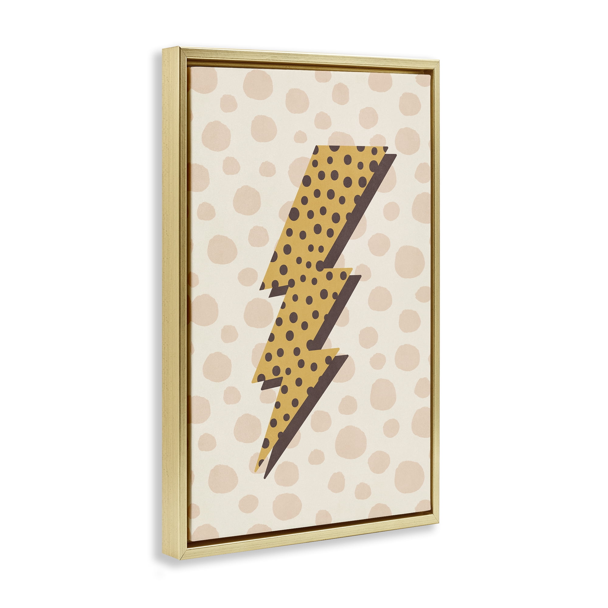Stupell Industries Dotted Lightning Bolt Abstract Painting Gold Floater Framed Canvas Art Print Wall Art, 21 x 31