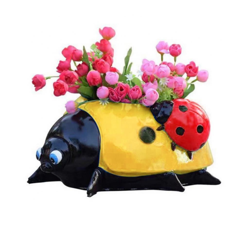 Resin Ladybugs Flower Pot Garden Decorations, Simulation Animal Ladybugs Flower Pot,Outdoor and Garden Decor Patio Yard Planter Flower Pot Indoor or Outdoor Decorations (Yellow) - image 1 of 7