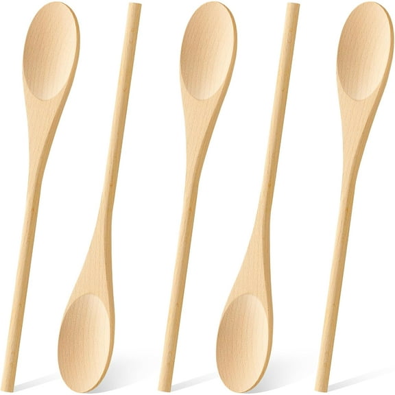Kiibsot 5Pcs/ 12Pcs Wooden Spoons for Cooking, 12 Inches Long Handle Spoons for Mixing, Tasting Stirring Food, Large Wooden Cooking Utensils for Kitchen