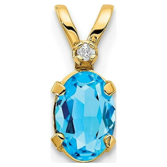 Auriga 14K Yellow Gold Diamond Blue Topaz Birthstone Pendant for Women (L-12mm, W-4.5mm)