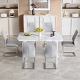 thumbnail image 6 of ExtraLco 7 Piece Dining Table Set for 6, White Marble Look Table with 6 Light Gray PU Chairs, 6 of 8