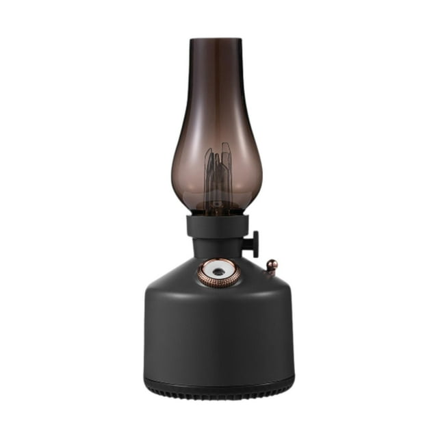 Humidificador con forma de lámpara de aceite vintage, luz nocturna retro creativa con niebla rústica clásica para sala de estar, hogar y oficina. Gris