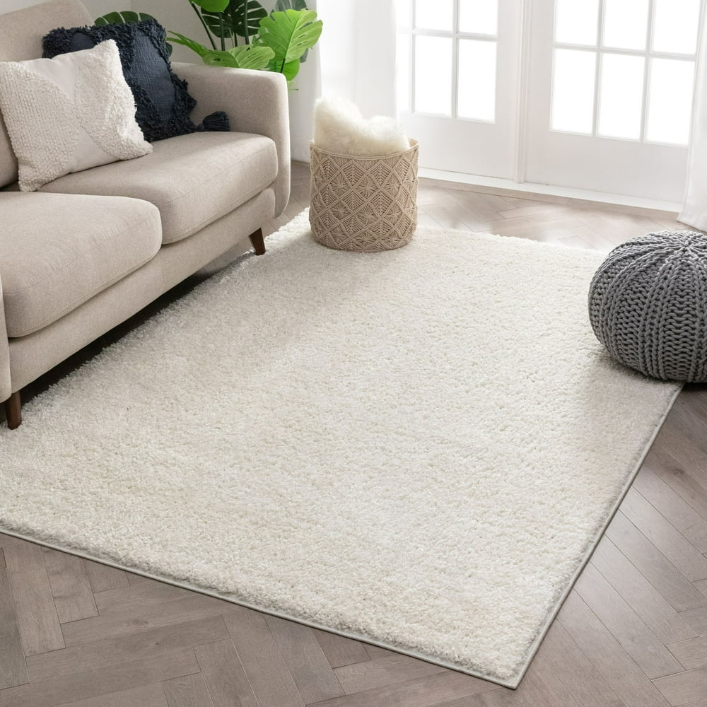 Well Woven Solid Color Ivory Soft Shag Area Rug 3x5 4x6 (3'11" x5'3