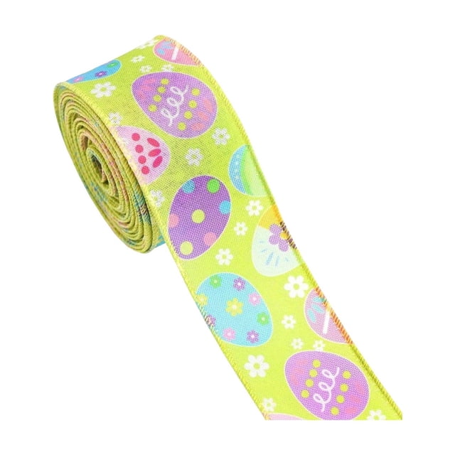 Easter Patterned Ribbon, Bunny Egg Carrot Design Polyester Ribbon for DIY Wreath Bow Craft, Gift Wrapping, Spring Floral Bouquet and Holiday Party Decoration