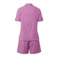 thumbnail image 7 of MNCEKFOD Womens Bermuda Shorts 2Pcs Casual Short Sets Short Sleeve Button Down Lapel Shirt with Leisure Short Pants Purple XXL, 7 of 7