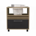 thumbnail image 3 of Modern 1-Drawer Nightstand with Shelf & Wheels – Natural Oak/Black, 3 of 8
