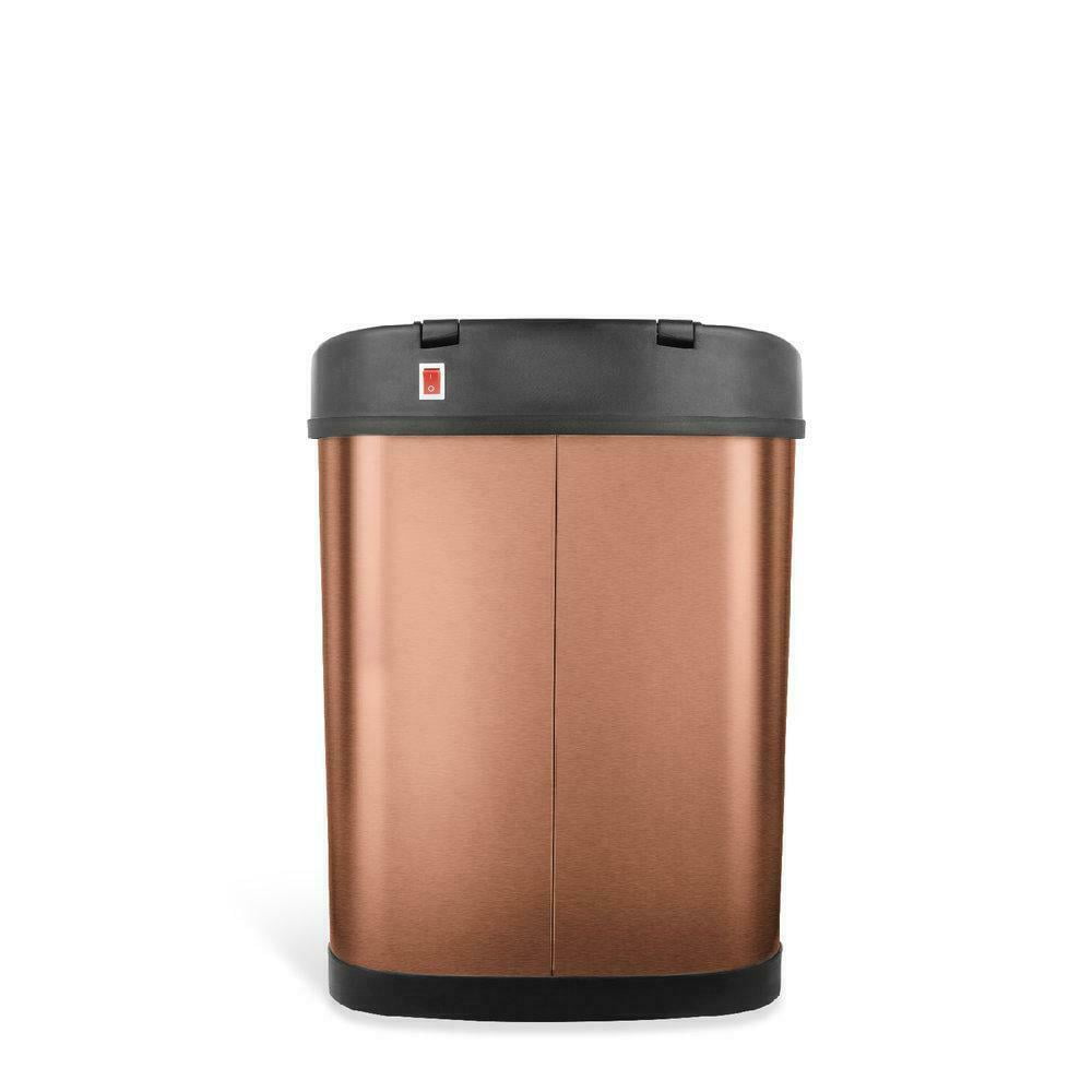Nine Stars Automatic Bathroom Trash Can, 3.9 Gallon Stainless Steel, Motion Sensor Hands-Free Soft-Close Lid Garbage Bin, Gold