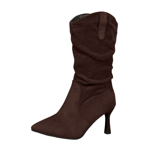 Women's Winter Boots Pointed High Heel Fashion Boots Women's Large Size, Pleated MidCalf, Comfortable and Stylish for Fall and Winter Women's Fashion Overalls