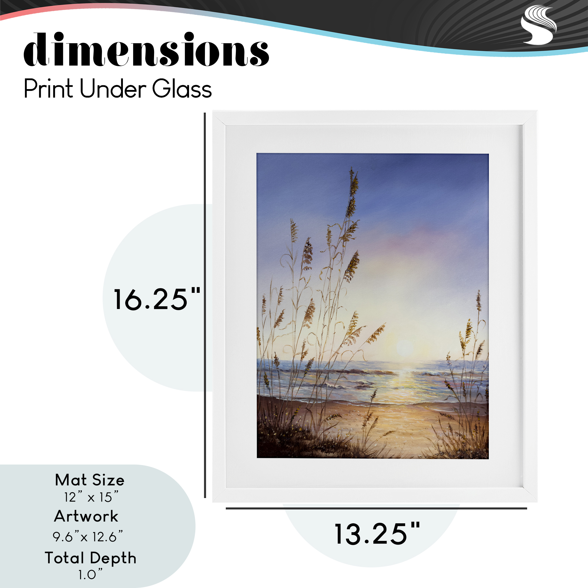 Seascape with Sunlit Grasses White Framed Print Under Glass, design by Michelle Faber