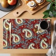 thumbnail image 2 of Red Boho Botanical Placemats Set of 6, Southwestern Retro Leaves Ethnic Tribal Placemats for Dining Table, Place Mats for Kitchen Tabletop, Waterproof Wipeable Dining Table Mats Set, 2 of 9