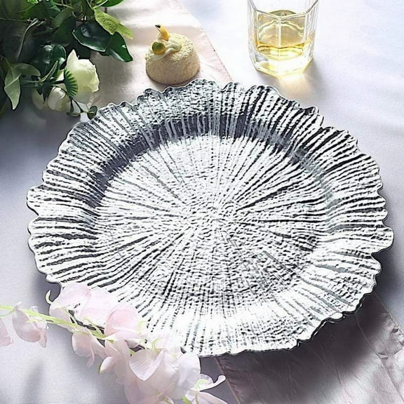 BalsaCircle 24 Silver 13" Acrylic Wooden Textured Round Reef Acrylic Charger Plate