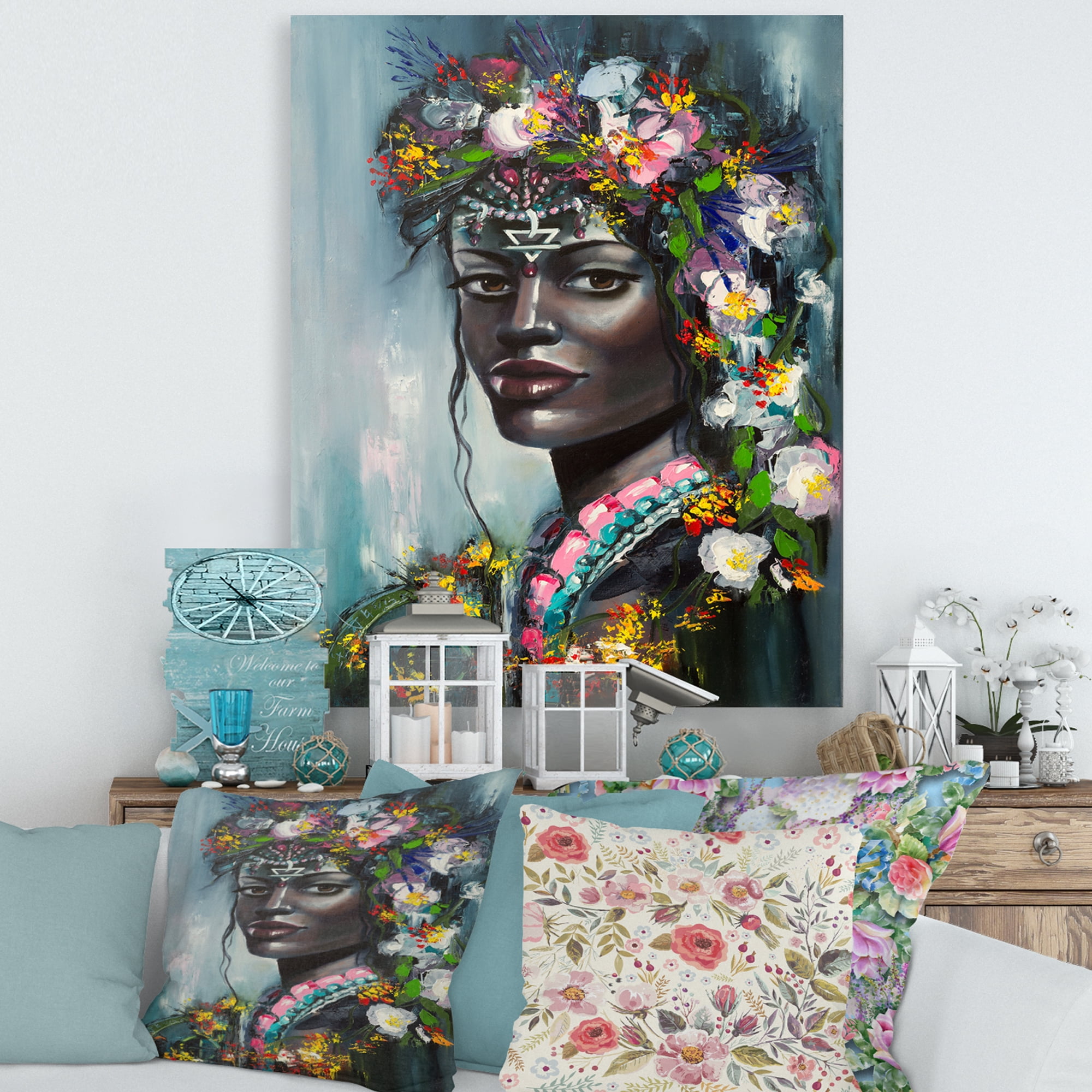 Designart ' Portrait Of Traditional African American Woman ' Modern Canvas Wall Art Print