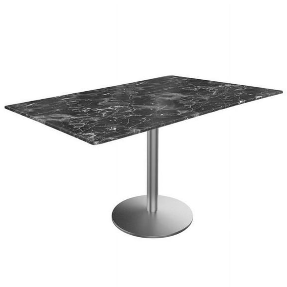 Indoor/Outdoor 30" Tall OD214 Stainless Steel Table Base with 22" Diameter foot and 32" x 48" Indoor/Outdoor Black Marble Top by the Holland Bar Stool Co.