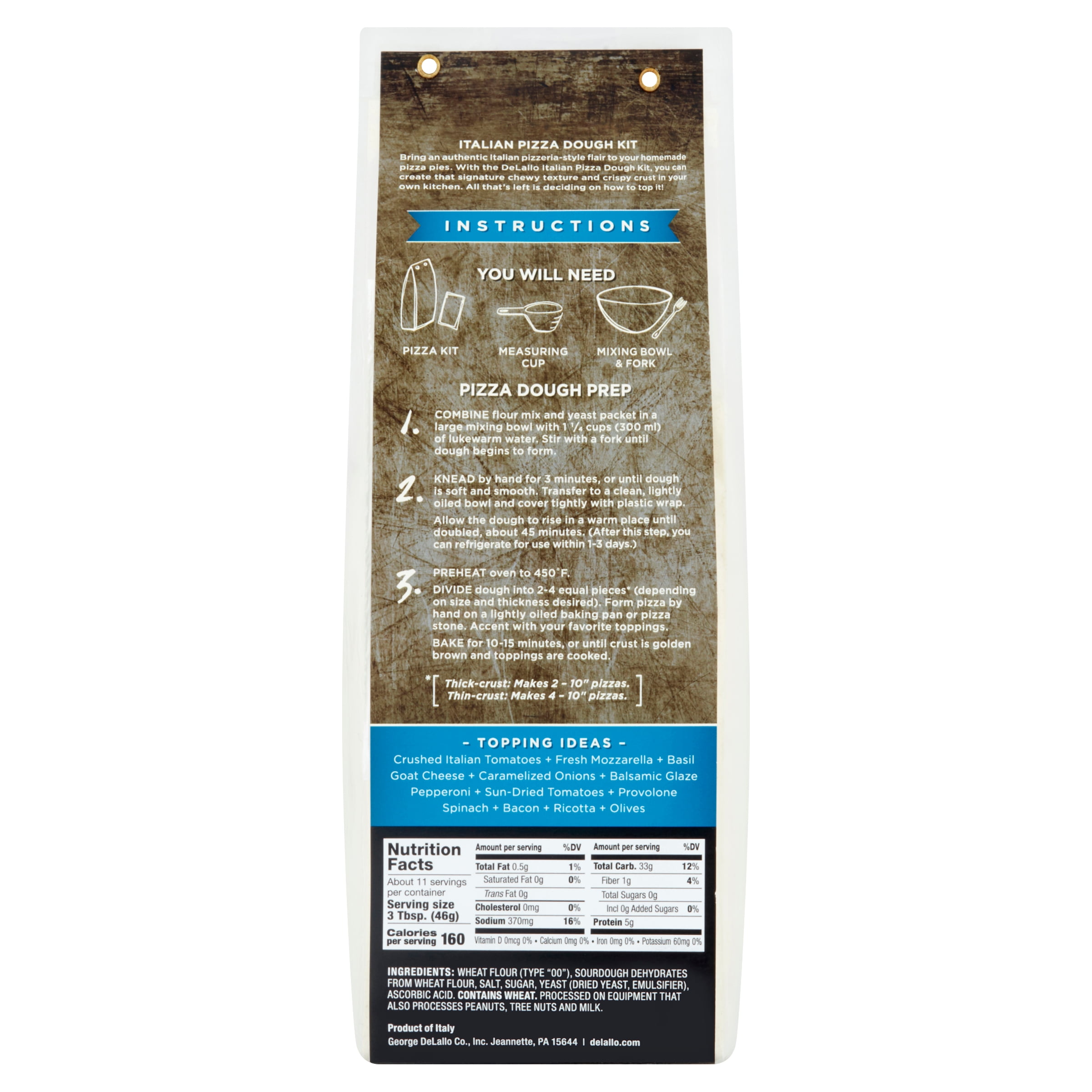 DeLallo Pizza Dough Kit, Made in Italy with 00 Flour, Non-GMO, 17.6 oz Bag
