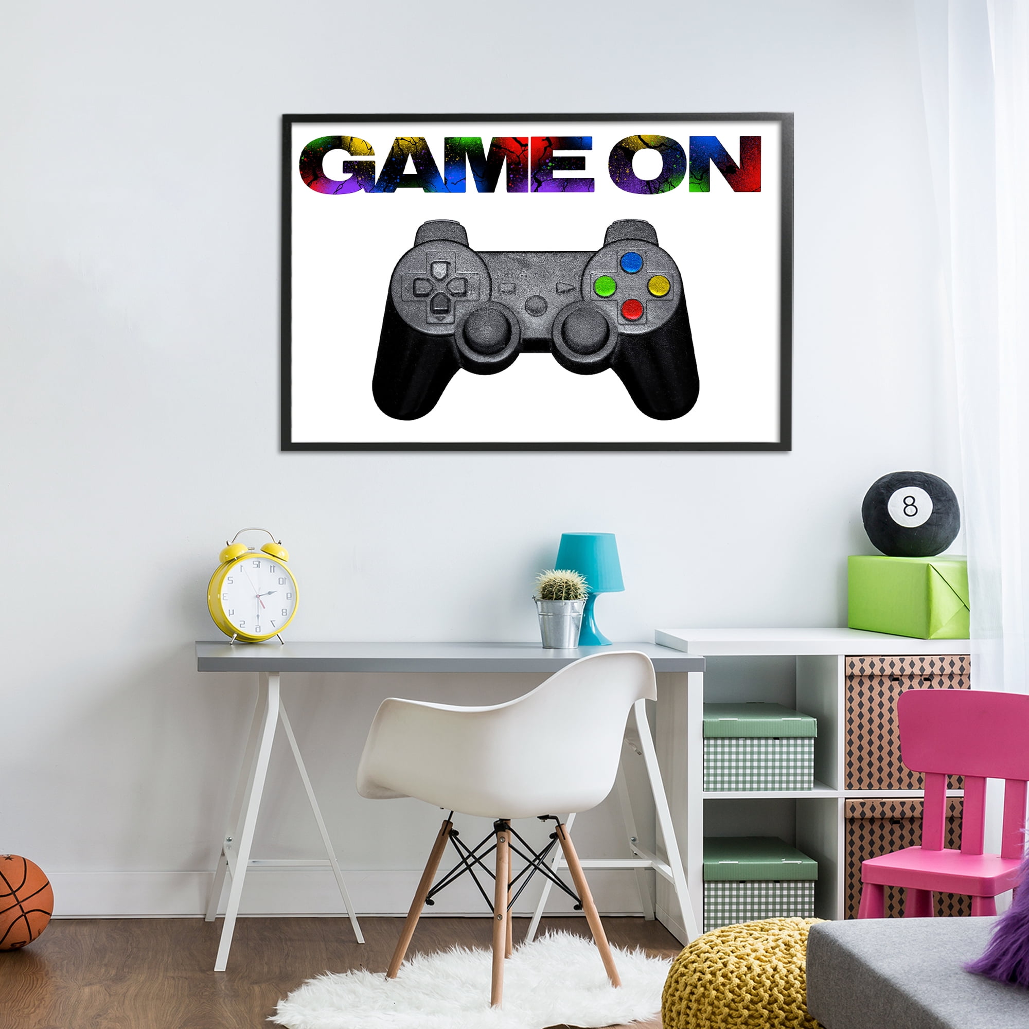 Stupell Industries Controller Game On Splatter Black Framed Giclee Art, design by Marcus Prime