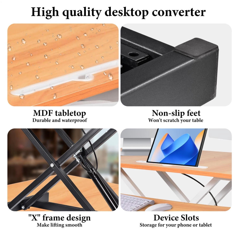 Home Office Standing Desk Converter 32" Height Adjustable with Keyboard Tray Mahogany