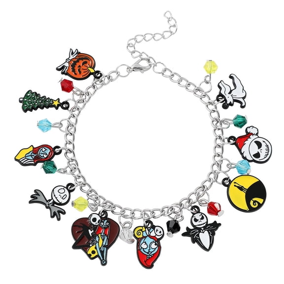 2.17" Jack Skellington Charm Bracelet Jewelry - Family Cartoon Charm Bracelet Gifts for Women Girl - Ages 3 