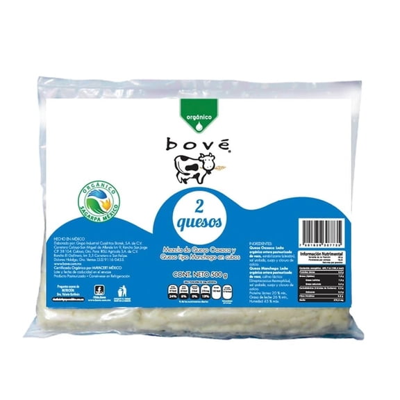Mezcla de quesos Bové manchego y oaxaca orgánico 500 g