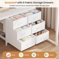 thumbnail image 6 of Metal Loft Bed Twin Size with Desk, 6 Storage Drawers and Bookshelf, Loft Twin Bed Frame with USB Charging Station, LED Lights, Storage Shelf, Full-Length Guardrail & Ladder, White, 6 of 9