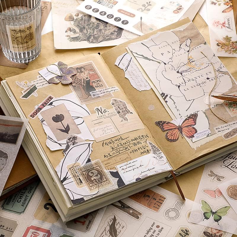 Style-Carry 453 Pcs Vintage Stickers for Journaling Scrapbooking Supplies,  Ephemera Pack with Scrapbook Papers Retro People Scrap Booking Supplies Kit