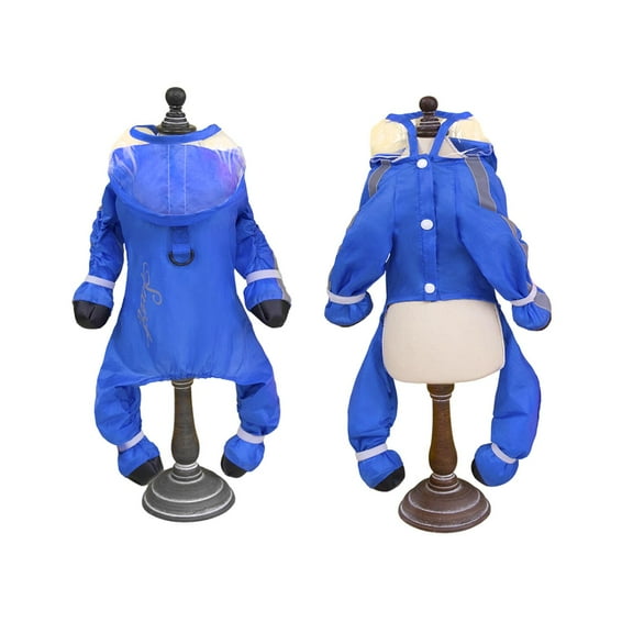 Harikaji Four-Legged Full Coverage Dog Raincoat for Small Dogs, Waterproof 4-Legs Dog rain Jacket with Rainboots, Adjustable Puppy Waterproof Clothes Shoes Blue L