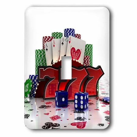 Double Dice Poker Chips - 3dRose Casino concept with poker cards chips dice and slot style sevens, Double Toggle Switch