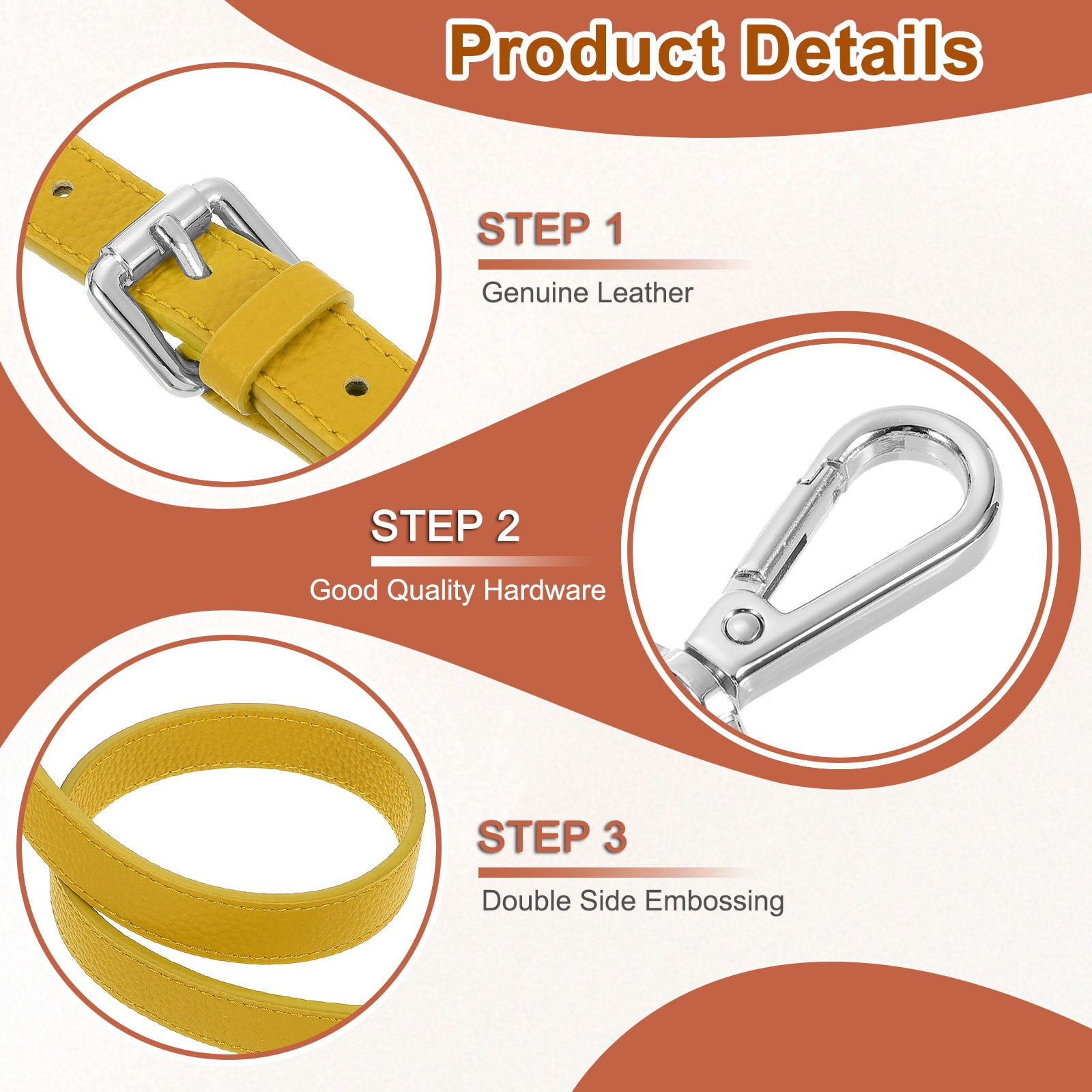 0.6" Genuine Leather Purse Strap for Bag (Earthy Yellow, Silver Buckle)