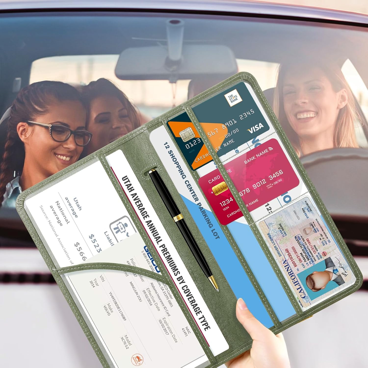 CoBak Car Registration and Insurance Holder - Vehicle Glove Box Car Organizer, Auto Truck Comparment Accessories Case with Magnetic Closure for Essential Document, Driver License, Cards