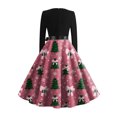 thumbnail image 6 of Christmas Dresses for Women Women's Fashion Round Casual Slim Fit Christmas Print Large Swing Long Sleeve Dress with V Neck for Holiday Party,Pink,S, 6 of 6