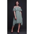 thumbnail image 4 of Bimba Geometric Print Cold Shoulder Women Swing Tunic Flutter Sleeve Midi Dress-Small, 4 of 6
