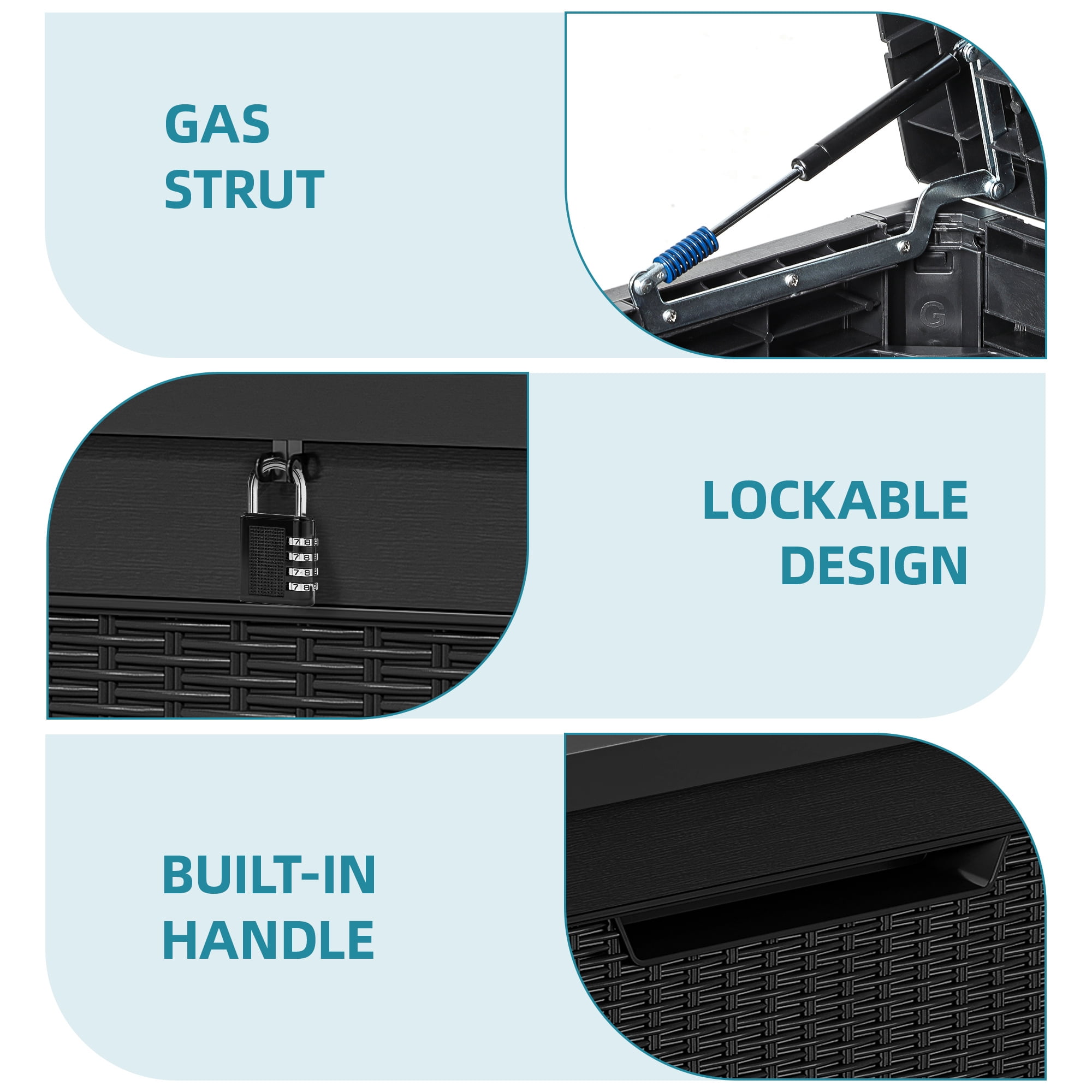 Uforic XXL 260 Gal Large Deck Box, Outdoor Rattan Storage Box, Waterproof & Lockable,Black