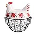 thumbnail image 3 of Kitchen Storage Metal Wire Egg Basket with Ceramic Farm Chicken Cover Fresh Egg Holder/Organizer Case/Container, 3 of 4