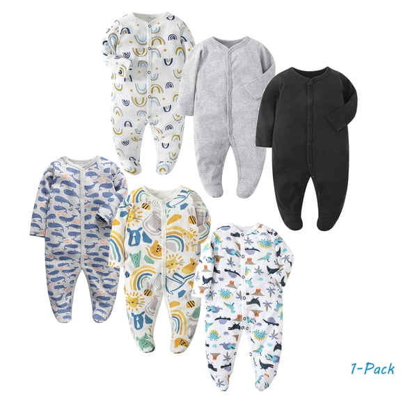 Bellafa Infant Baby Boys' Long Sleeve Footed One-Piece Button Snap Romper Jumpsuit Cotton Bodysuit Onesies For Newborn 0-12M