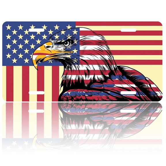 1 Pcs 2D Flat License Plate Covers & Frames, American Eagle For Decorative Front, Waterproof For Decoration Aluminum License Plate Covers & Frames Cover For Men Women, 12" X 6"