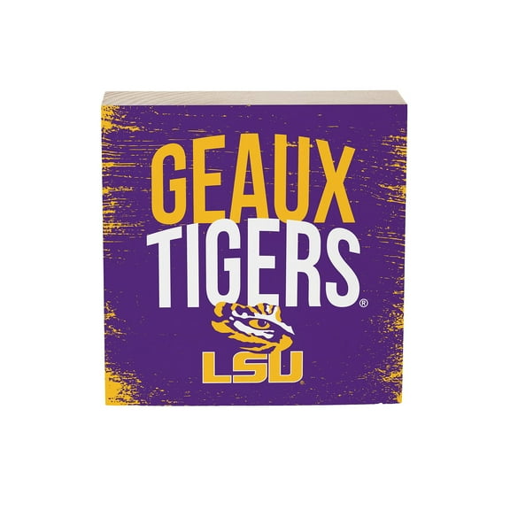 LSU Tigers 6" Square Fan Chant Wood Block Shelf Sign