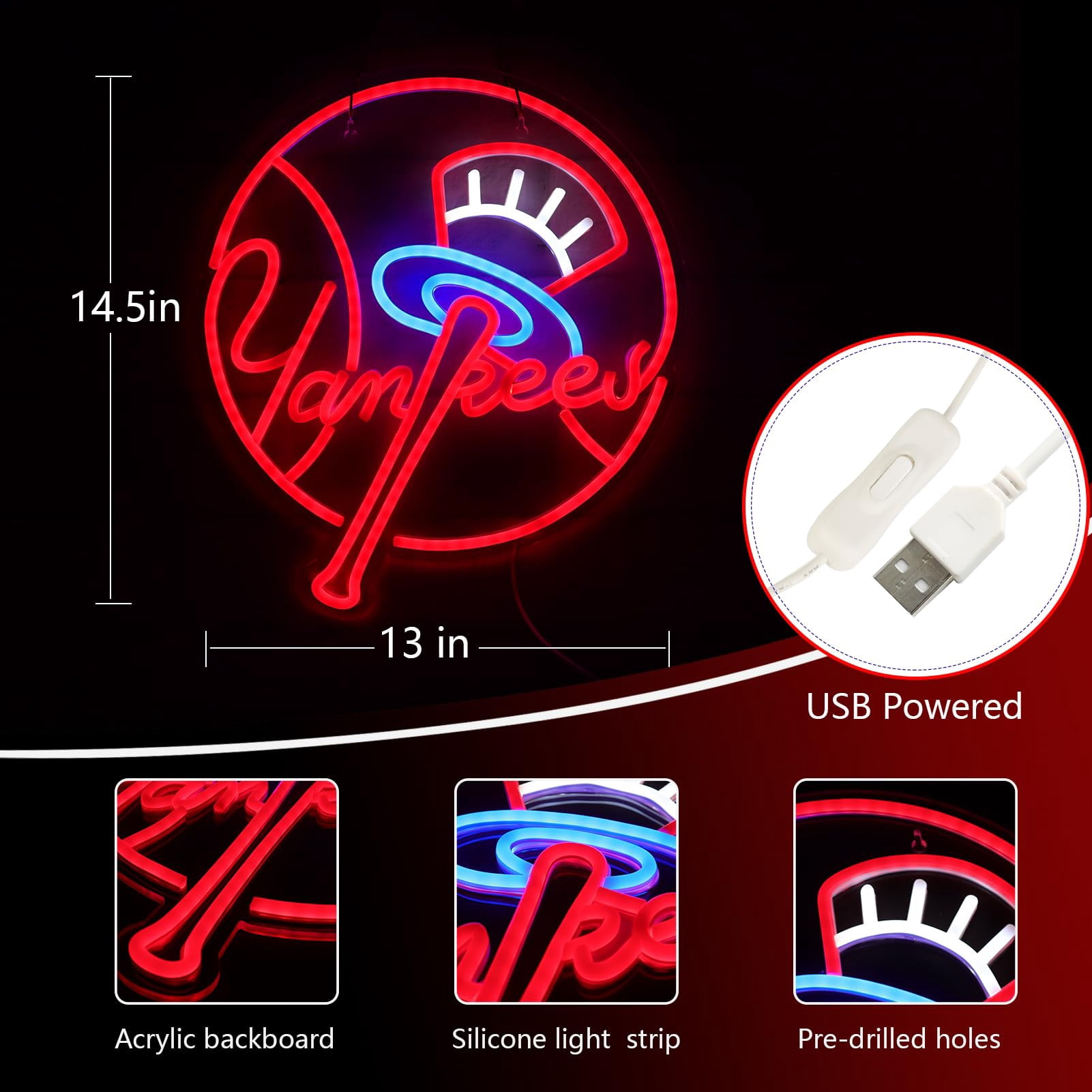 Baseball Neon Sign LED Red Blue White Light USB Powered Wall Decor Lamp for Sports Room Bedroom Bar Decoration