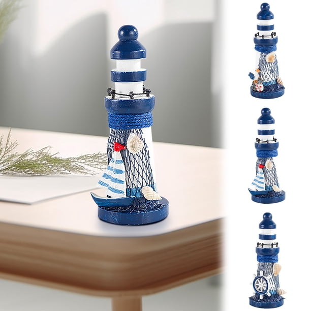 Mini adorno de madera para faro Sea Wind - Decoración náutica para estanterías y repisas - Regalo de manualidades de decoración costera